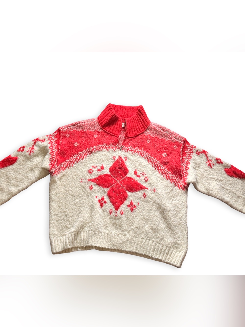 Free People Cream & Red Fair Isle Zip-Front Sweater - Picture 2 of 4